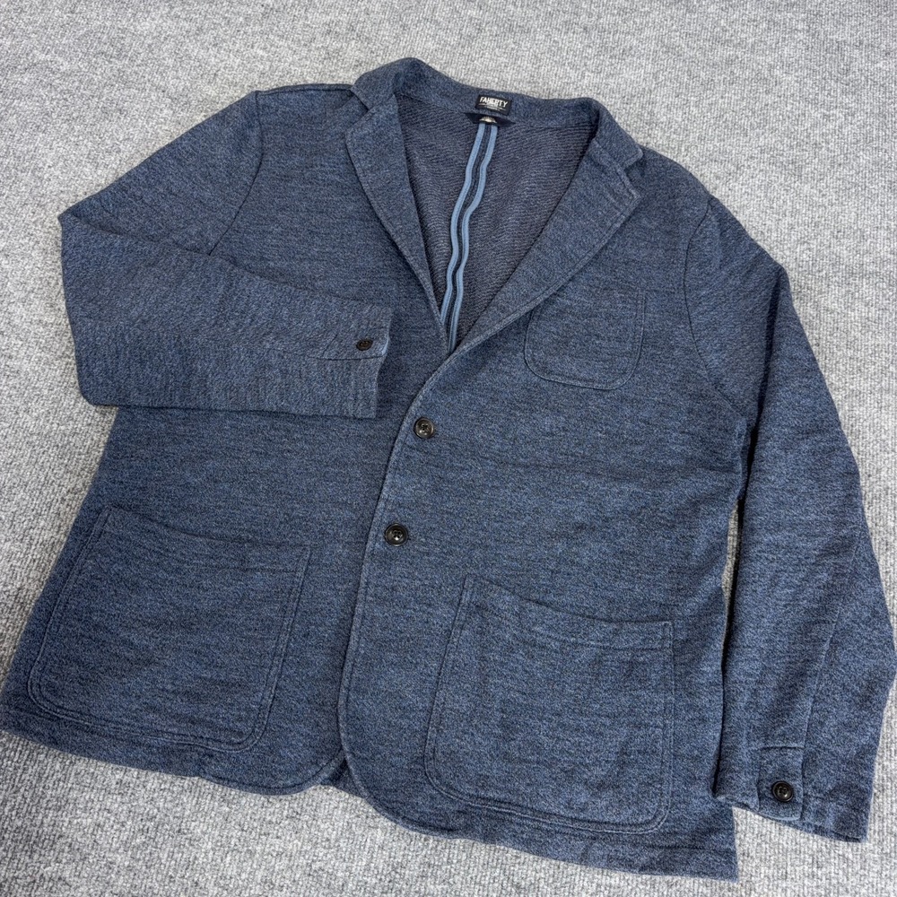 Faherty Inlet Knit Blazer Mens XL Blue Cotton Blend Unstructured Sport Coat
